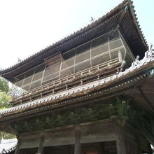 鳥除けで勅額が良く見えない