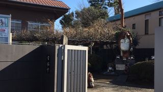 タヌキの置物がお出迎え？