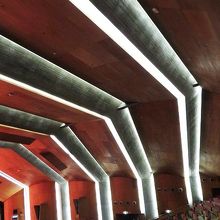 ホールの内部は、天井が流動的な形をしていて、見事である。