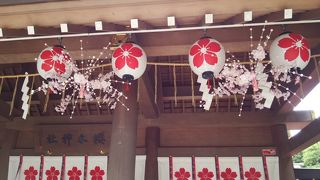 櫻の印が神社中にあり、華やかな神社です。