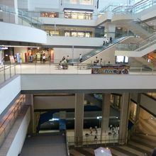 吹き抜けの下に線路が見えます．