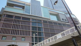 薄い小豆色がアクセントのビルで、老舗中の老舗の百貨店。