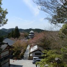 金峯山寺蔵王堂から西側を見ると南朝妙法殿が見えます。