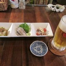 ちょい呑みのおつまみとビールです。