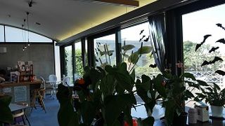 庭園を眺めながらのカフェ