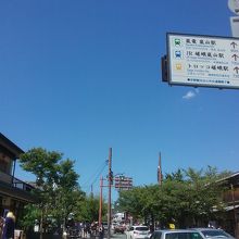 嵐山線嵐山駅までの道はお土産物屋さんで賑わっていました