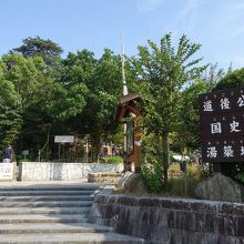 道後公園を北側から入ってすぐ。