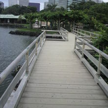 お伝い橋は、中間にある小の字島を経て、中島へと続いています。