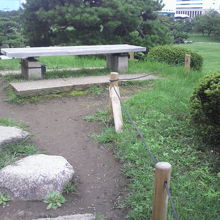 御亭山の頂上です。石と木製のベンチが置かれています。狭いです