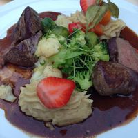 夕食の鹿肉料理。絶品でした。