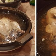 鶏一匹が丸ごと入ったスープ。味はいいけどなんだかリアル