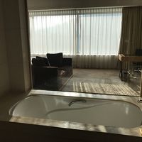 シースルーのバスタブ。アメニティはPortico