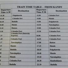 キャンディ発の列車時刻表