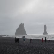 海面に岩が林立する珍しい景観の海岸