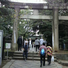 上野東照宮に向かう参道に、５ｍ以上の大石鳥居が置かれています