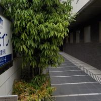 車道から奥に細く奥にエントランス