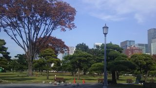 皇居の前にあり、観光客でいっぱいです