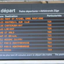 レンヌの発車時刻表