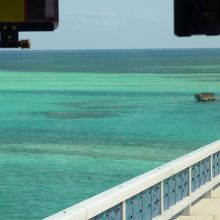 橋の上から見える海の色が違います