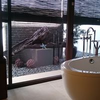 バスルームのバスタブとドライエリア。