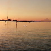 夕日に映える富士山とコンビナートの景色が最高