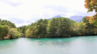 五色沼で一番大きな沼でボートがたくさん出ていました。