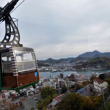 下りのロープウェイと風景