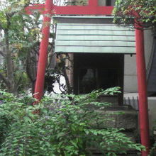 宋賢寺の本堂の左側には、赤い鳥居とその奥の小さな祠が見えます