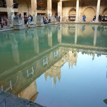 緑の水面に青空が写ります