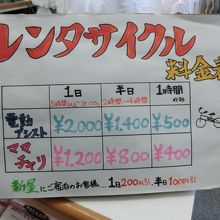 レンタサイクルは、近所の新屋さんで借りられます。