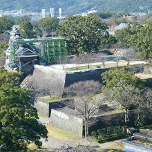 飯田丸五階櫓の修復、市役所より見る