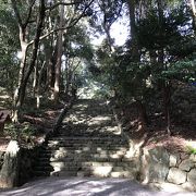 大好きな神社、参道の階段が雰囲気あります。