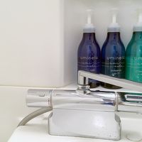シャンプーたちと、温度調節付き蛇口・シャワー。