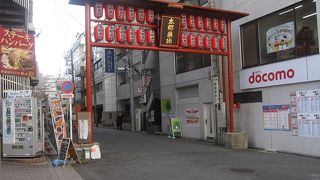 ノスタルジックな赤提灯のゲート（門）が印象的です。