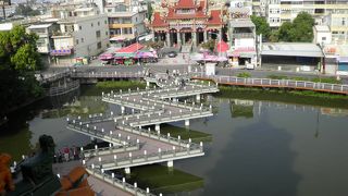 高雄のシンボル、龍虎塔などの極彩色の建造物が湖畔に並んでいました。