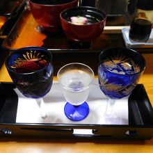 オプションでオーダーした地酒三種が美味しかった。