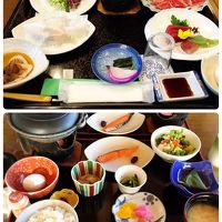 上は夕食・他に焼き物・蒸し物・揚げ物・御飯・うどん 　下は朝
