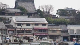 丘の上で目立つ大屋根の寺院