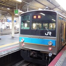 天王寺駅阪和線用ホームに到着した205系普通。もうじき引退。