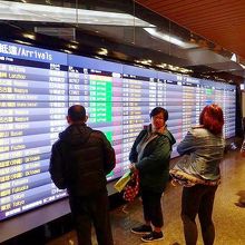 空港地下でＭＲＴをおりて搭乗口に向かう途中にある各便の掲示板