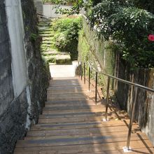 道路からこの階段を下りた先に安谷川があります