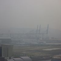 停泊中の関釜フェリーとオーシャンフラワー２がうっすらと見える