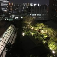 部屋からの眺め、眼下には日本庭園と屋内プールが