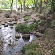 人工の小川が流れる公園