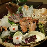 夕食のメニューの一品です。アナゴ、西貝の刺身が最高。