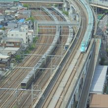 真下には新幹線や在来線が頻繁に走っています