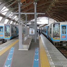 特急あしずり（右）と並んだ南風＝高知駅で