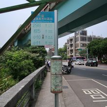 往路のバス停。駅出口出てまっすぐ