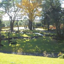 上から曲水の庭を眺めて