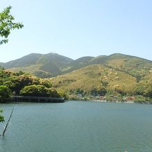 対岸の新緑の山々。権現山方面。